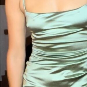 Sage green satin mini dress